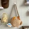 Velour Cat Embroidered Crossbody Bag with Plush Pendant Khaki color SKU reference