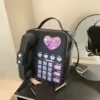 Phone-Shaped PU Crossbody Bag with Heart Pendant Black color SKU reference