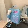 Phone-Shaped PU Crossbody Bag with Heart Pendant Blue color SKU reference