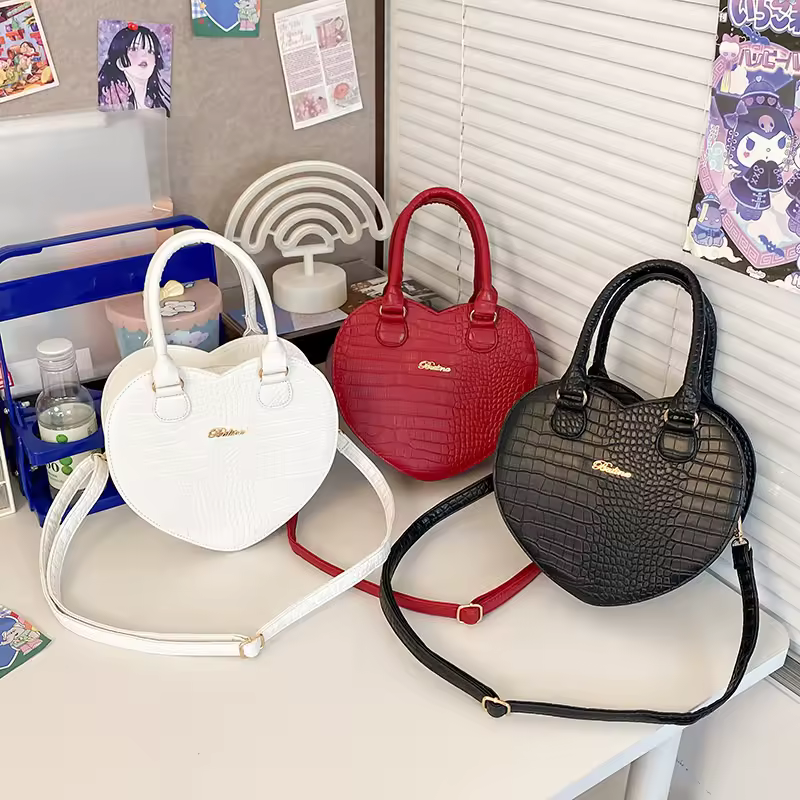 Croc-Embossed PU Heart-Pattern Saddle Crossbody Bag product reference image