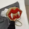 PU Crossbody Bag with Red Sequin Lips Detail Golden color SKU reference