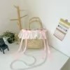 Pleated Skirt Crossbody Bag with Bow and Removable Pearl Strap Pink color SKU reference