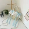 Pleated Skirt Crossbody Bag with Bow and Removable Pearl Strap Sky blue color SKU reference