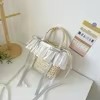 Pleated Skirt Crossbody Bag with Bow and Removable Pearl Strap Silver color SKU reference