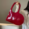 Patent-Gloss PU Heart-Shaped Shoulder Bag with Magnetic Closure Red color SKU reference