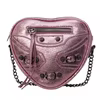 Glossy PU Crossbody Bag with Heart-Ring Hardware Pink color SKU reference