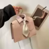 Shirt-Collar PU Crossbody Bag with Bow-Tie Detail Pink color SKU reference