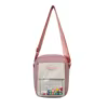 Nylon Phone Crossbody Tote with Beaded Front Pocket Pink color SKU reference