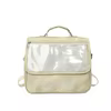 PU Crossbody Bag with Transparent Pocket and Velcro Closure Beige color SKU reference