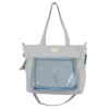 Nylon Tote with Transparent Front Pocket and Adjustable Strap Sky blue color SKU reference
