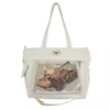 Nylon Tote with Transparent Front Pocket and Adjustable Strap White color SKU reference
