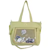 Nylon Tote with Transparent Front Pocket and Adjustable Strap Yellow color SKU reference