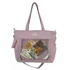 Nylon Tote with Transparent Front Pocket and Adjustable Strap Purple color SKU reference