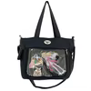 Nylon Tote with Transparent Front Pocket and Adjustable Strap Black color SKU reference