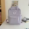 Plaid Nylon School Backpack with Anti-Theft Pocket Light purple color SKU reference