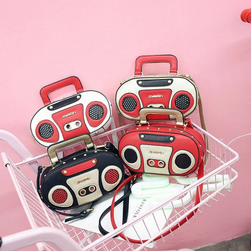 Retro Radio-Shaped PU Crossbody Bag with Chain Detail product reference image