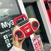 Retro Radio-Shaped PU Crossbody Bag with Chain Detail Red color SKU reference
