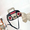 Retro Radio-Shaped PU Crossbody Bag with Chain Detail Black color SKU reference