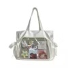 Reversible Nylon Tote with Transparent Pocket and Bow Detail White color SKU reference