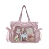 Reversible Nylon Tote with Transparent Pocket and Bow Detail Pink color SKU reference