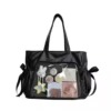 Reversible Nylon Tote with Transparent Pocket and Bow Detail Black color SKU reference