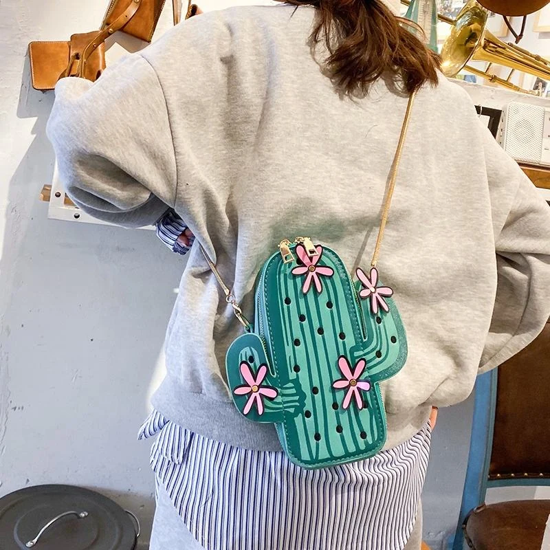 Cactus-Shaped Mini Crossbody Bag with Chain Strap product reference image