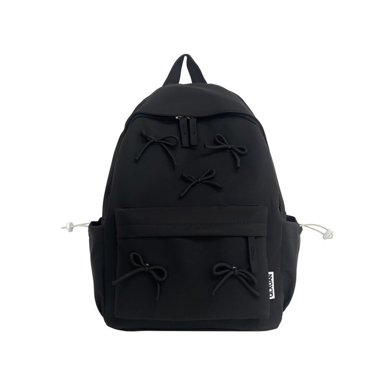 Bow-Detail Multi-Pocket School Backpack Black color SKU reference