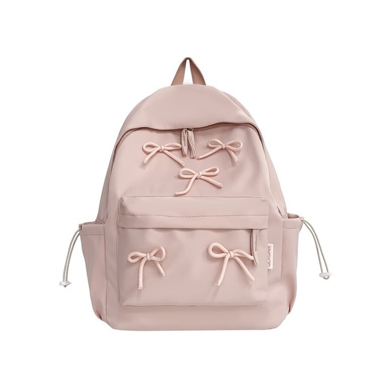 Bow-Detail Multi-Pocket School Backpack Pink color SKU reference
