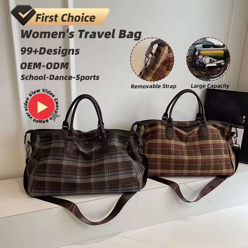 Checkerboard Cloth Travel Duffel with Reinforced Base product reference image
