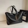 Oversized PU Tote with Interior Zip and Phone Pockets Black color SKU reference