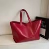 Oversized PU Tote with Interior Zip and Phone Pockets Red color SKU reference