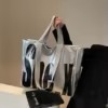 Monogram PU Tote with Webbing Handles Silver color SKU reference