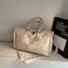 PU Travel Duffel with Rivet Base and Removable Strap White color SKU reference