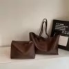Cracked PU Two-Piece Tote Set with Magnetic Closure Brown color SKU reference