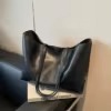Cracked PU Two-Piece Tote Set with Magnetic Closure Black color SKU reference