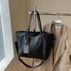 PU Shopper Tote with Removable Shoulder Strap Black color SKU reference