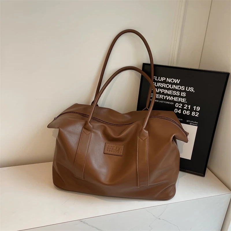 Embossed PU Everyday Handbag with Zipper Closure Brown color SKU reference