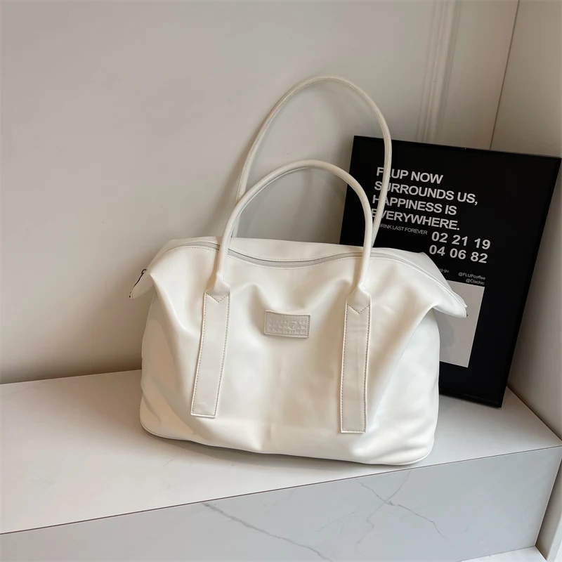 Embossed PU Everyday Handbag with Zipper Closure White color SKU reference