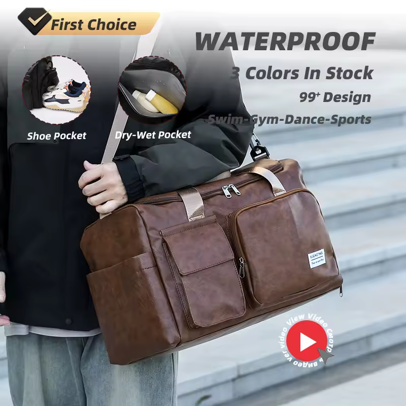 PU Travel Gym Duffel with Shoe Pocket and Adjustable Strap product reference image
