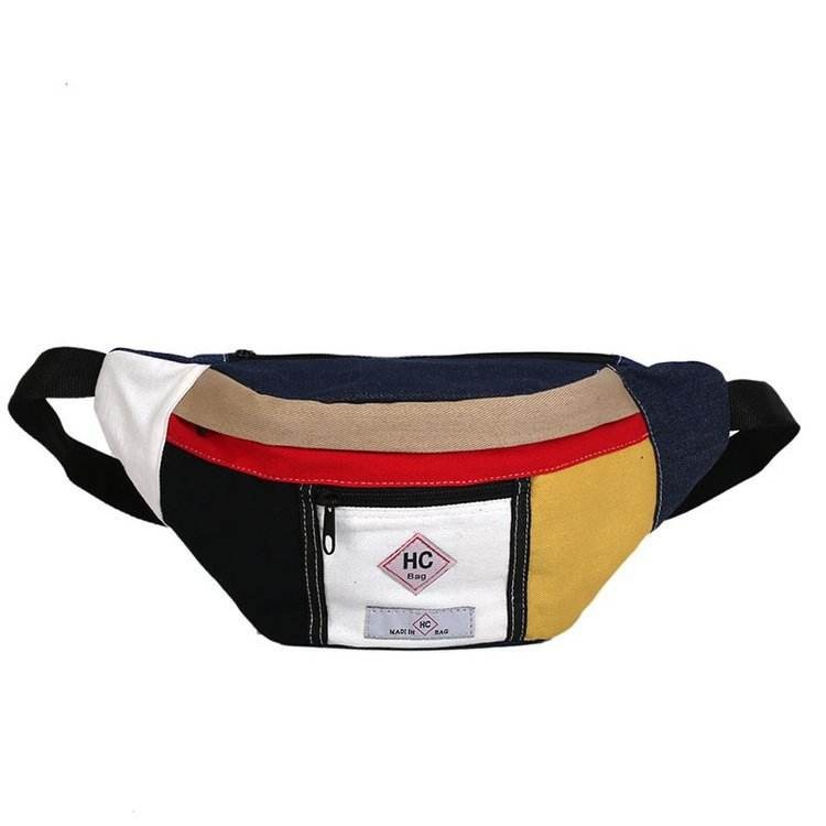 Contrast-Color Denim Waist Bag with Zipper White color SKU reference