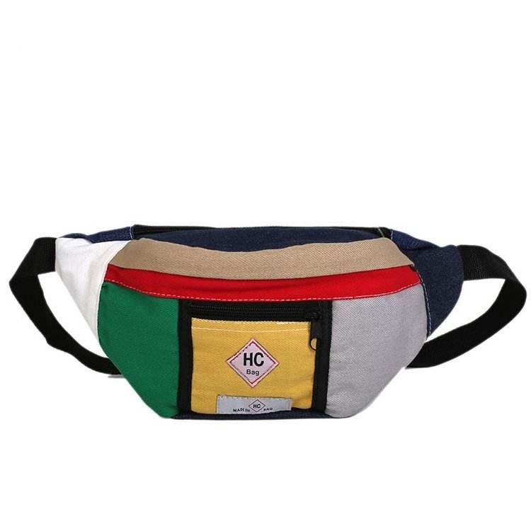 Contrast-Color Denim Waist Bag with Zipper Yellow color SKU reference