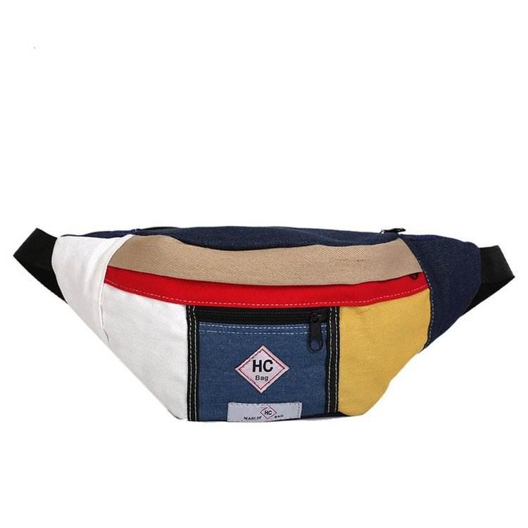Contrast-Color Denim Waist Bag with Zipper Deep blue color SKU reference