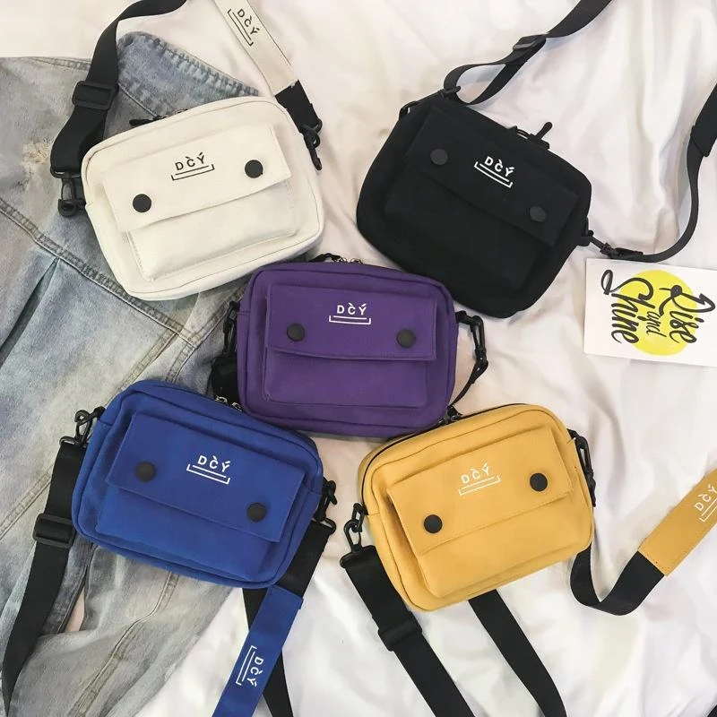 Letter-Print Canvas Mini Shoulder Bag with Zipper product reference image