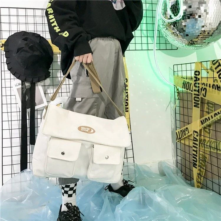 Canvas Multi-Pocket Shoulder Bag with Contrast Details product reference image