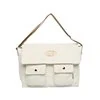 Canvas Multi-Pocket Shoulder Bag with Contrast Details Dark khaki color SKU reference