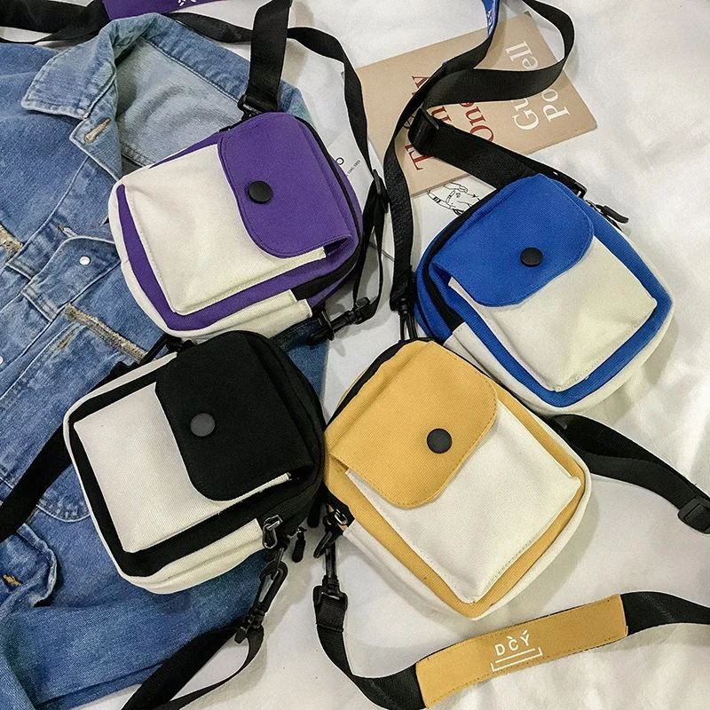 Two-Tone Canvas Mini Crossbody Bag with Letter Print product reference image