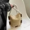 Woven Straw Beach Crossbody Bag with Round Strap Beige color SKU reference