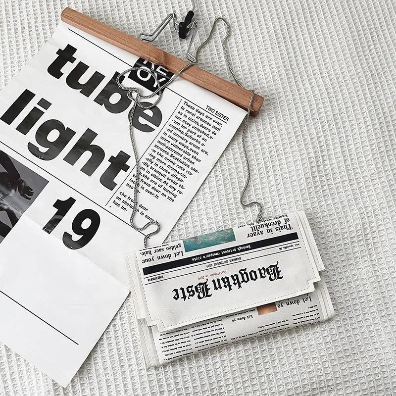 Newspaper-Print PU Mini Crossbody Bag with Zipper product reference image