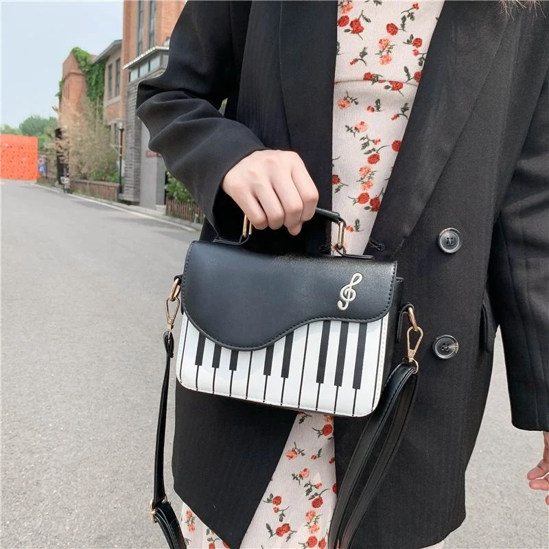 Piano-Key Pattern PU Mini Crossbody Bag with Chain Detail product reference image