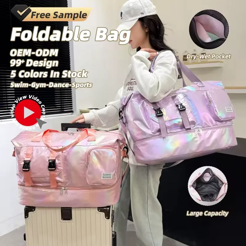 Foldable Nylon Travel Duffel with Front Zipper Pocket product reference image
